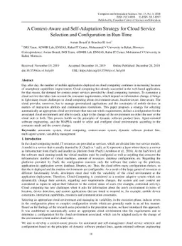 A Context Aware and Self Adaptation Strategy for Cloud Service Selection
  and Configuration in Run Time