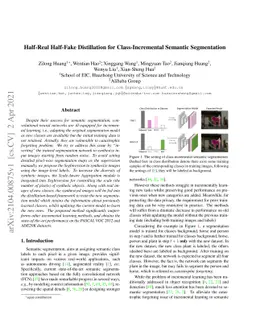 Half-Real Half-Fake Distillation for Class-Incremental Semantic
  Segmentation