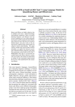 Humor@IITK at SemEval-2021 Task 7: Large Language Models for Quantifying
  Humor and Offensiveness