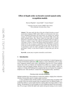 Effect of depth order on iterative nested named entity recognition
  models