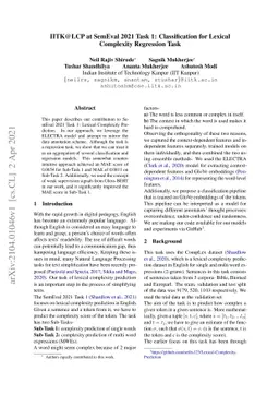 IITK@LCP at SemEval 2021 Task 1: Classification for Lexical Complexity
  Regression Task