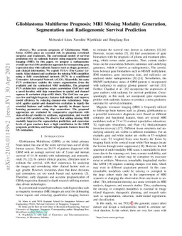 Glioblastoma Multiforme Prognosis: MRI Missing Modality Generation,
  Segmentation and Radiogenomic Survival Prediction