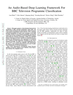 An Audio-Based Deep Learning Framework For BBC Television Programme
  Classification