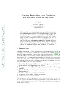 Learning Description Logic Ontologies. Five Approaches. Where Do They
  Stand?