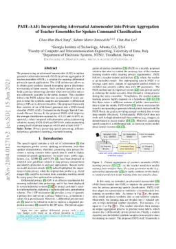 PATE-AAE: Incorporating Adversarial Autoencoder into Private Aggregation
  of Teacher Ensembles for Spoken Command Classification