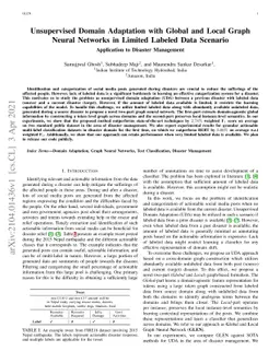 Unsupervised Domain Adaptation with Global and Local Graph Neural
  Networks in Limited Labeled Data Scenario: Application to Disaster Management