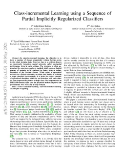 Class-incremental Learning using a Sequence of Partial Implicitly
  Regularized Classifiers