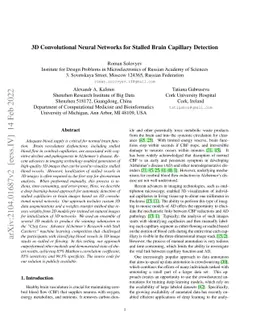 3D Convolutional Neural Networks for Stalled Brain Capillary Detection