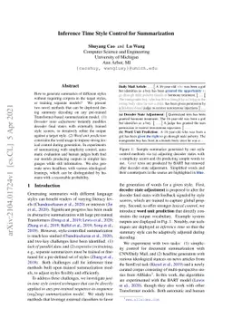 Inference Time Style Control for Summarization
