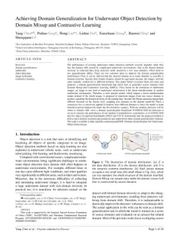 Achieving Domain Generalization in Underwater Object Detection by Domain
  Mixup and Contrastive Learning