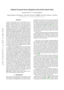 Optimal Transport-based Adaptation in Dysarthric Speech Tasks