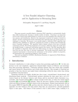 A New Parallel Adaptive Clustering and its Application to Streaming Data