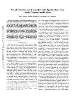 Neural Network-based Control for Multi-Agent Systems from
  Spatio-Temporal Specifications