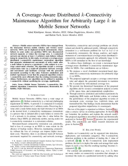A Coverage-Aware Distributed k-Connectivity Maintenance Algorithm for
  Arbitrarily Large k in Mobile Sensor Networks