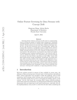 Online Feature Screening for Data Streams with Concept Drift