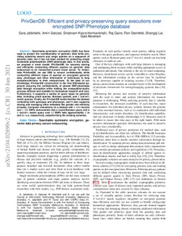 PrivGenDB: Efficient and privacy-preserving query executions over
  encrypted SNP-Phenotype database