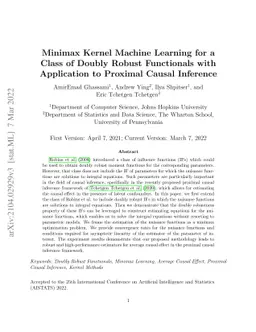 Minimax Kernel Machine Learning for a Class of Doubly Robust Functionals
  with Application to Proximal Causal Inference