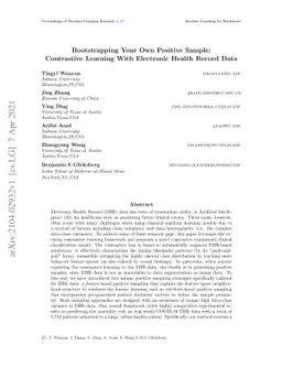 Bootstrapping Your Own Positive Sample: Contrastive Learning With
  Electronic Health Record Data