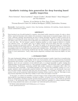 Synthetic training data generation for deep learning based quality
  inspection