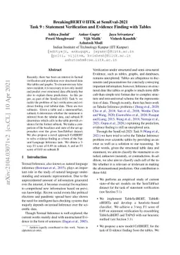 BreakingBERT@IITK at SemEval-2021 Task 9 : Statement Verification and
  Evidence Finding with Tables