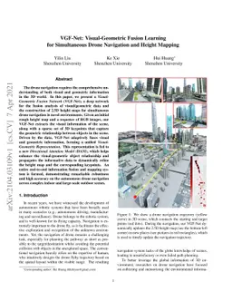 VGF-Net: Visual-Geometric Fusion Learning for Simultaneous Drone
  Navigation and Height Mapping