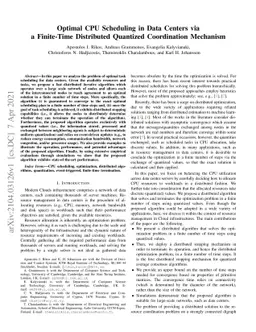 Optimal CPU Scheduling in Data Centers via a Finite-Time Distributed
  Quantized Coordination Mechanism