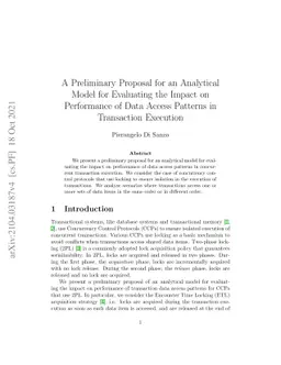 A Preliminary Proposal for an Analytical Model for Evaluating the Impact
  on Performance of Data Access Patterns in Transaction Execution