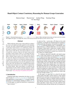 Hand-Object Contact Consistency Reasoning for Human Grasps Generation