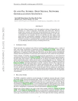 Gi and Pal Scores: Deep Neural Network Generalization Statistics