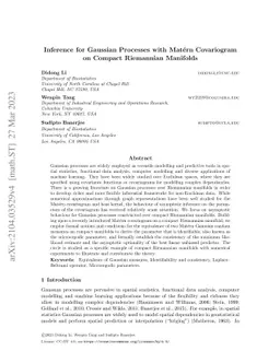 Inference for Gaussian Processes with Matérn Covariogram on Compact
  Riemannian Manifolds