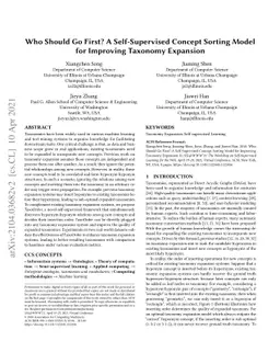 Who Should Go First? A Self-Supervised Concept Sorting Model for
  Improving Taxonomy Expansion