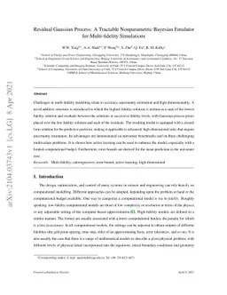 Residual Gaussian Process: A Tractable Nonparametric Bayesian Emulator
  for Multi-fidelity Simulations