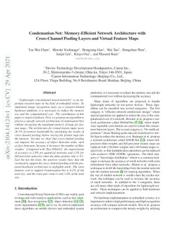 Condensation-Net: Memory-Efficient Network Architecture with
  Cross-Channel Pooling Layers and Virtual Feature Maps
