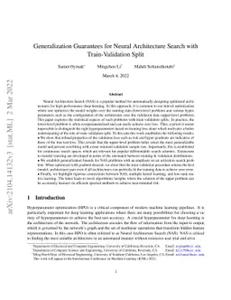 Generalization Guarantees for Neural Architecture Search with
  Train-Validation Split
