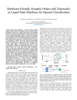 Hardware-Friendly Synaptic Orders and Timescales in Liquid State
  Machines for Speech Classification