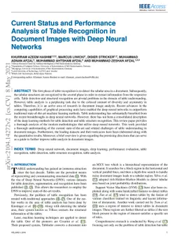 Current Status and Performance Analysis of Table Recognition in Document
  Images with Deep Neural Networks