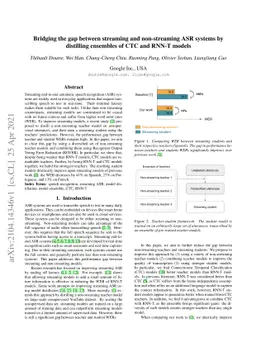 Bridging the gap between streaming and non-streaming ASR systems
  bydistilling ensembles of CTC and RNN-T models