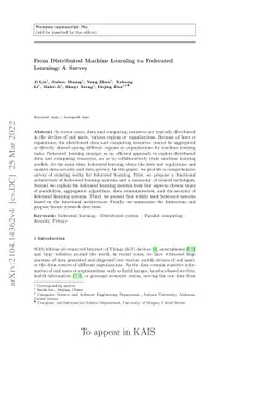 From Distributed Machine Learning to Federated Learning: A Survey