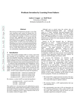 Predicate Invention by Learning From Failures