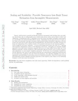 Scaling and Scalability: Provable Nonconvex Low-Rank Tensor Estimation
  from Incomplete Measurements