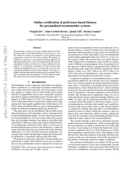 Online certification of preference-based fairness for personalized
  recommender systems