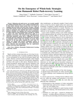 On the Emergence of Whole-body Strategies from Humanoid Robot
  Push-recovery Learning