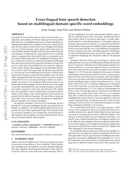Cross-lingual hate speech detection based on multilingual
  domain-specific word embeddings