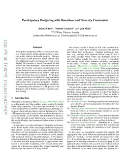 Participatory Budgeting with Donations and Diversity Constraints