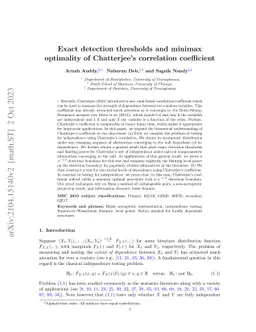 Exact Detection Thresholds and Minimax Optimality of Chatterjee's
  Correlation Coefficient