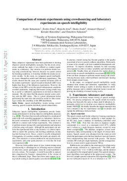 Comparison of remote experiments using crowdsourcing and laboratory
  experiments on speech intelligibility
