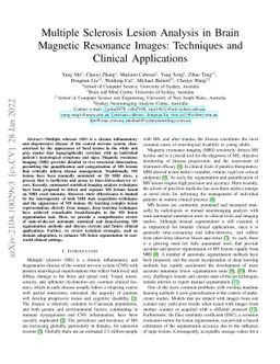 Multiple Sclerosis Lesion Analysis in Brain Magnetic Resonance Images:
  Techniques and Clinical Applications