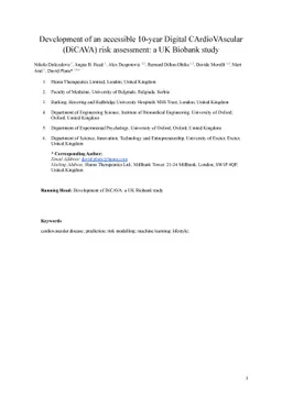 Development of an accessible 10-year Digital CArdioVAscular (DiCAVA)
  risk assessment: a UK Biobank study
