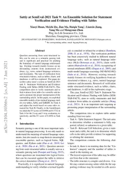 Sattiy at SemEval-2021 Task 9: An Ensemble Solution for Statement
  Verification and Evidence Finding with Tables