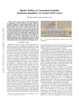 Bipedal Walking on Constrained Footholds: Momentum Regulation via
  Vertical COM Control